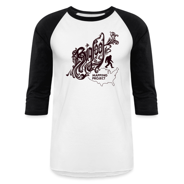 Bigfoot Mapping Project Baseball T-Shirt (Brown Bigfoot) - white/black