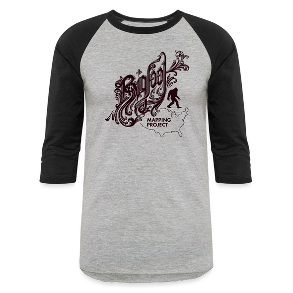 Bigfoot Mapping Project Baseball T-Shirt (Brown Bigfoot) - heather gray/black