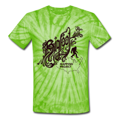 Tie Dye Bigfoot Mapping project Tee Shirt - spider lime green