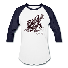 Bigfoot Mapping Project Baseball T-Shirt (Brown Bigfoot) - white/navy