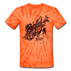 Tie Dye Bigfoot Mapping project Tee Shirt - spider orange