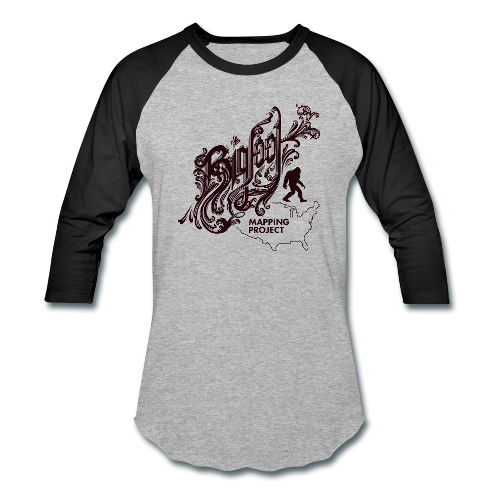 Bigfoot Mapping Project Baseball T-Shirt (Brown Bigfoot) - heather gray/black