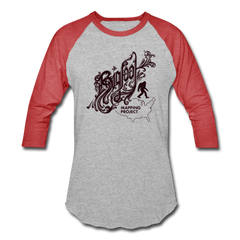 Bigfoot Mapping Project Baseball T-Shirt (Brown Bigfoot) - heather gray/red