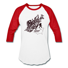 Bigfoot Mapping Project Baseball T-Shirt (Brown Bigfoot) - white/red