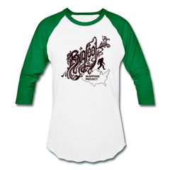 Bigfoot Mapping Project Baseball T-Shirt (Brown Bigfoot) - white/kelly green